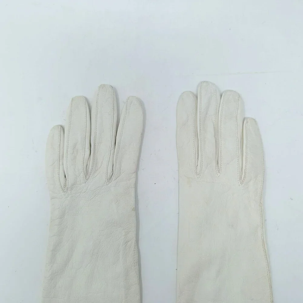 Vintage Cream White Leather Gloves X Small